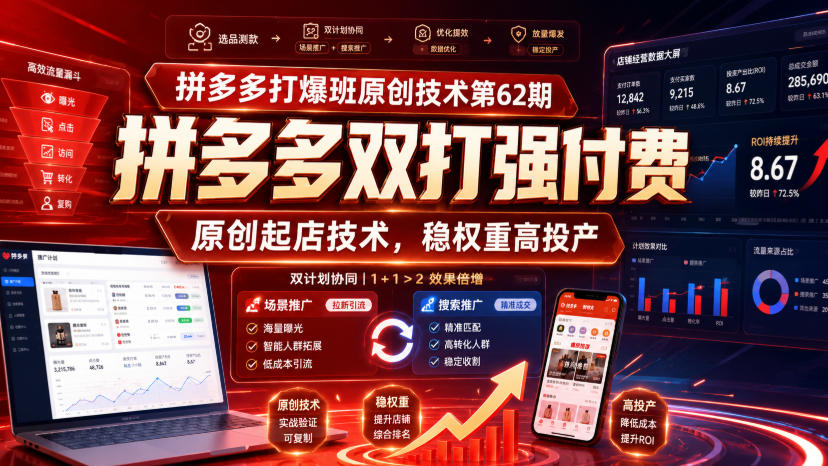 拼多多打爆班原创技术第62期，拼多多双打强付费，原创起店技术，稳权重高投产-hcnxn