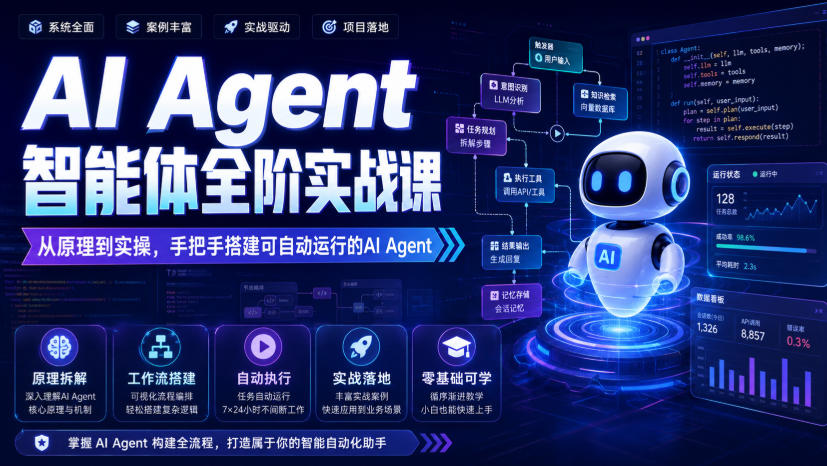 AI Agent智能体全阶实战课，从原理到实操，手把手搭建可自动运行的AI Agent-hcnxn
