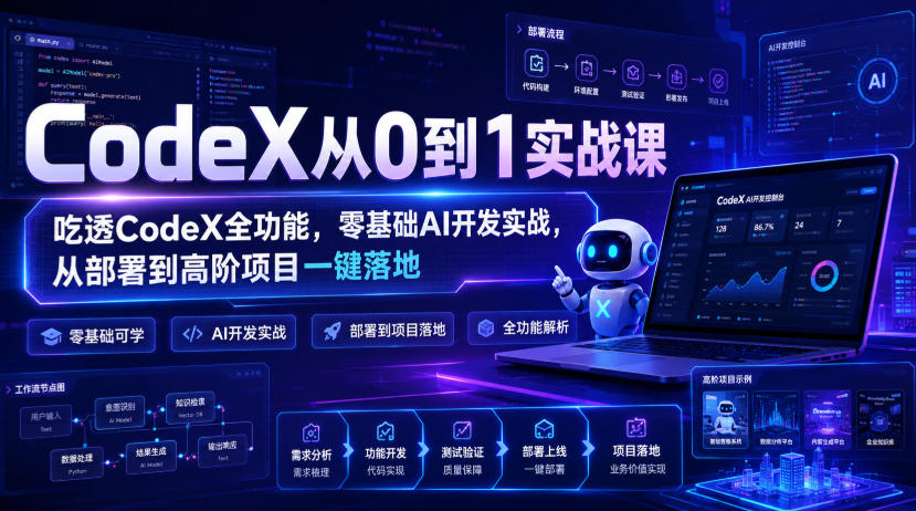 CodeX从0到1实战课，吃透CodeX全功能，零基础AI开发实战，从部署到高阶项目一键落地-hcnxn