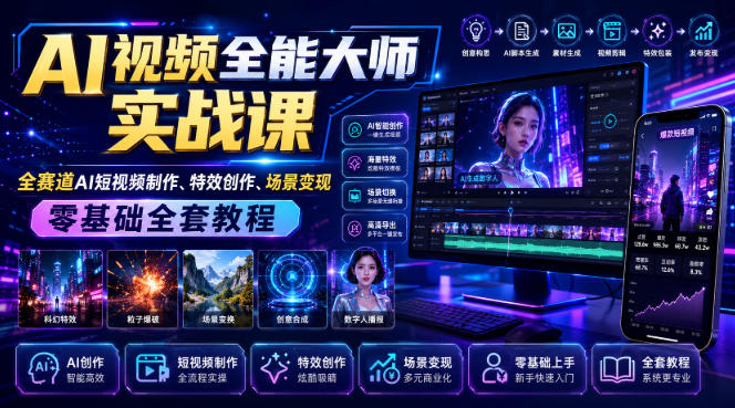 AI视频全能大师实战课｜全赛道AI短视频制作、特效创作、场景变现零基础全套教程-hcnxn