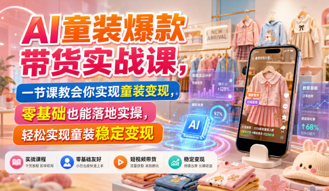 AI童装爆款带货实战课，一节课教会你实现童装变现，零基础也能落地实操-hcnxn