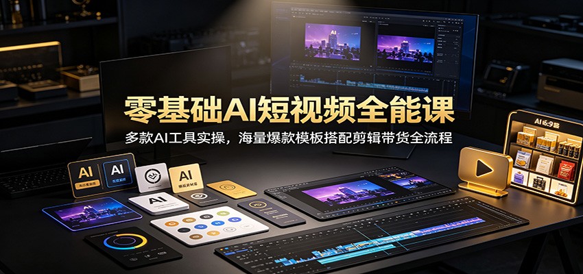 零基础AI短视频全能课：多款AI工具实操，海量爆款模板搭配剪辑带货全流程-hcnxn