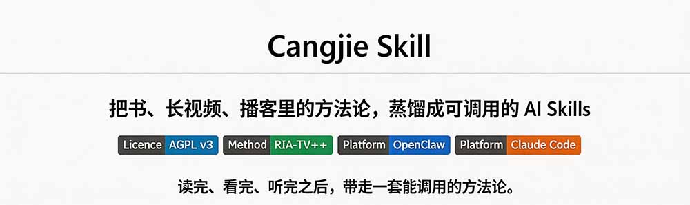 图片[1]-全网走红！GitHub上6.7K Star的开源项目，把任何书、长视频、播客蒸馏成AI工具，值得收藏 cangjie-skill-hcnxn
