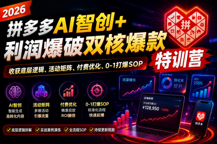 2026拼多多AI智创+利润爆破双核爆款特训营，收获底层逻辑、活动矩阵、付费优化、0-1打爆SOP(更新0810)-hcnxn