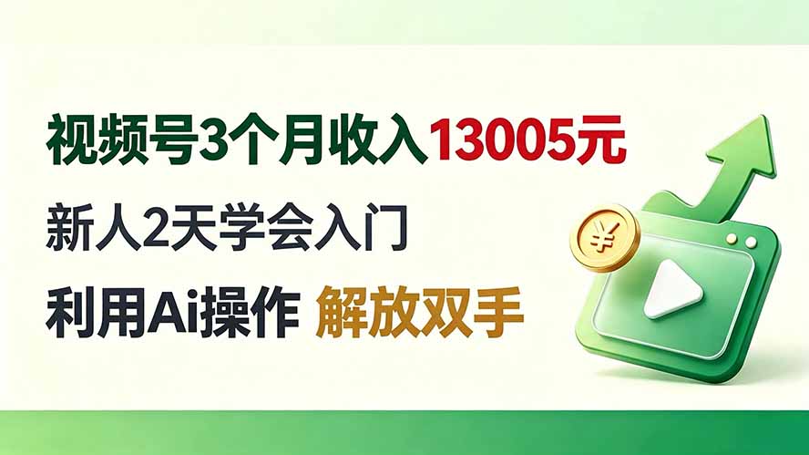 视频号3个月收入13005元， 新人2天学会入门， 利用Ai操作 解放双手！-hcnxn