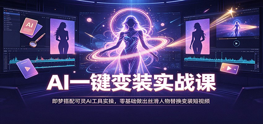 AI一键变装实战课：即梦搭配可灵AI工具实操，零基础做出丝滑人物替换变装短视频-hcnxn