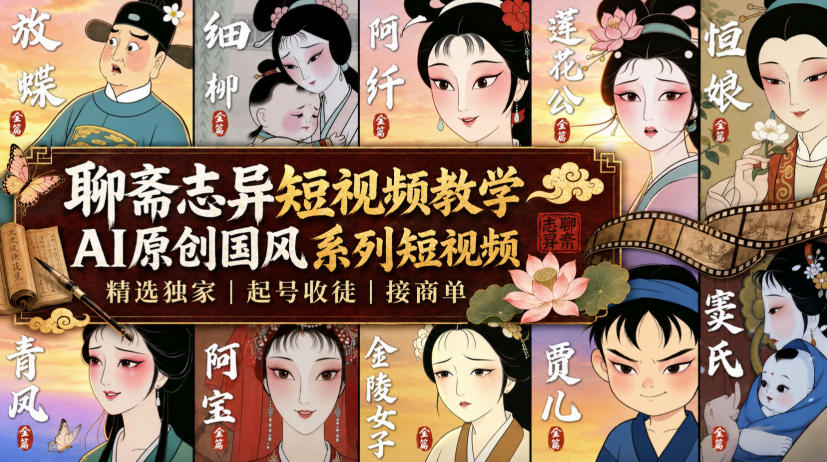 聊斋志异短视频教学，AI原创国风系列短视频，精选独家丨起号收徒丨接商单-hcnxn