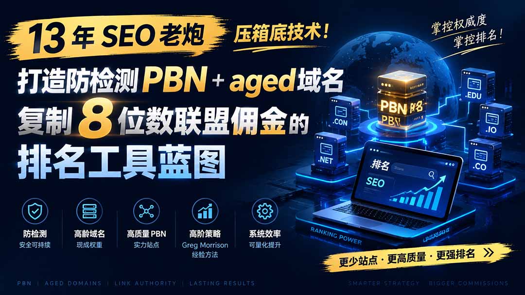 13 年 SEO 老炮压箱底技术！打造防检测 PBN+aged 域名，复制 8 位数联盟佣金的排名工具蓝图【原创双语字幕】-hcnxn