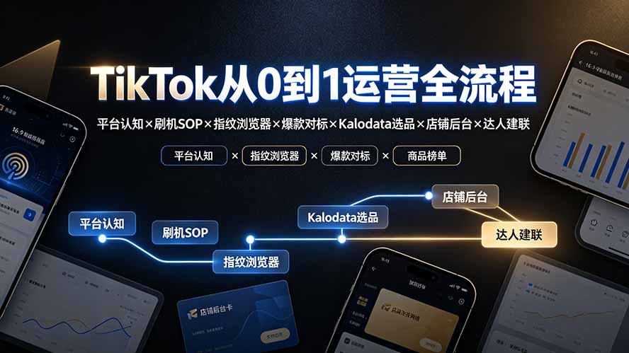 TikTok从0到1运营全流程-更新：平台认知×刷机SOP×指纹浏览器×爆款对标×Kalodata选品×店铺后台×达人建联-hcnxn