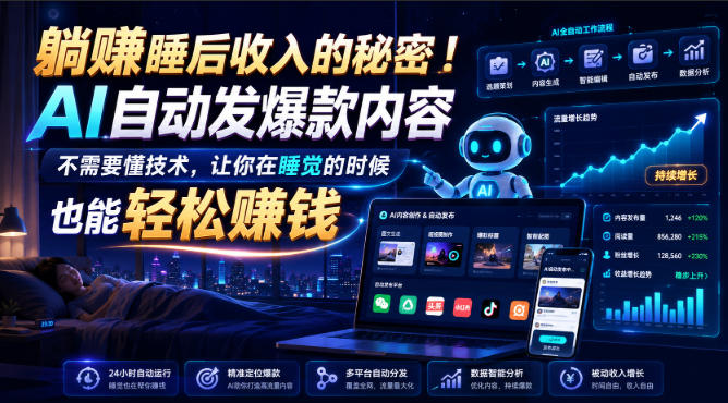 躺賺睡后收入的秘密！AI自动发爆款内容，不需要懂技术，让你在睡觉的时候也能轻松賺钱【原创双语字幕】-hcnxn