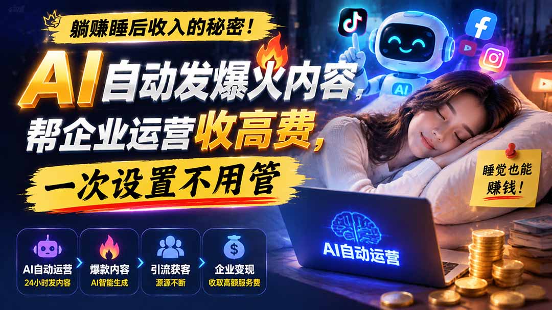 躺赚睡后收入的秘密！AI 自动发爆火内容，帮企业运营收高费，一次设置不用管【原创双语字幕】-hcnxn