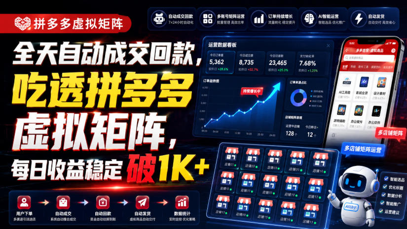 全天自动成交回款，吃透拼多多虚拟矩阵，每日收益稳定破1K+【揭秘】-hcnxn