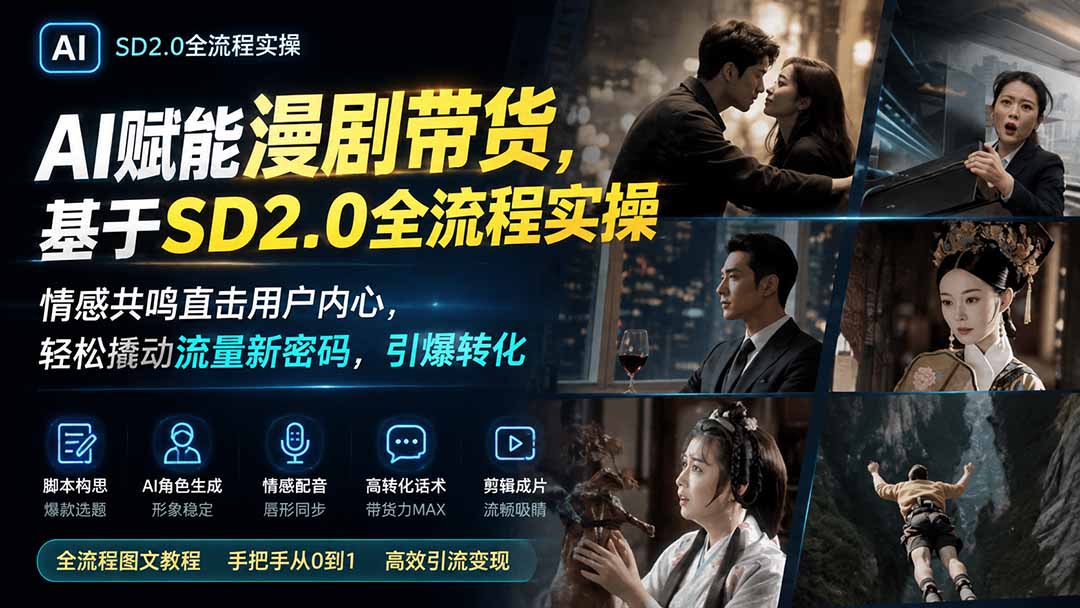 AI赋能漫剧带货，基于SD2.0全流程实操；情感共鸣直击用户内心，轻松撬动流量新密码，引爆转化-hcnxn