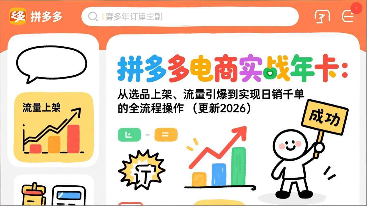 拼多多电商实战年卡：从选品上架、流量引爆到实现日销千单的全流程操作(更新2026年8月-hcnxn