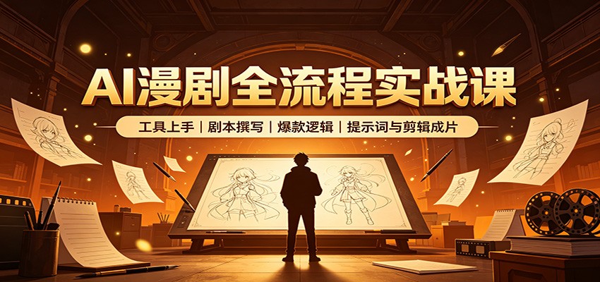 AI漫剧全流程实战课：工具上手、剧本撰写、爆款逻辑、提示词与剪辑成片-hcnxn