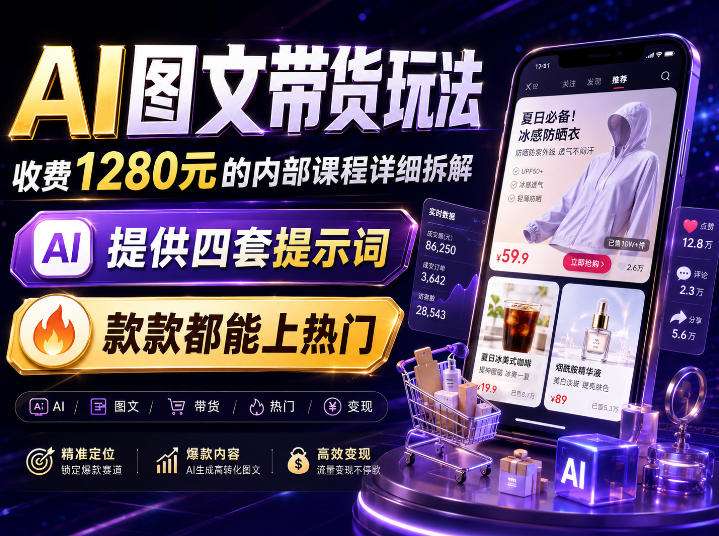AI图文带货内部玩法，1280内部课程对外系统拆解，看完直接上手变现！-hcnxn