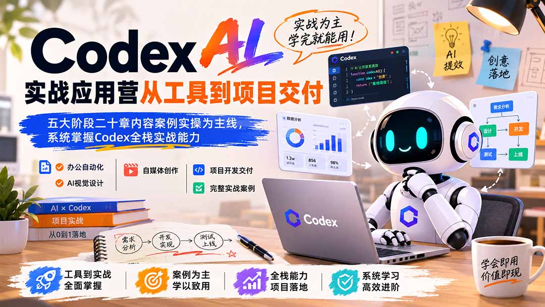 Codex AI实战应用营从工具到项目交付；五大阶段二十章内容案例实操为主线，系统掌握Codex全栈实战能力-hcnxn