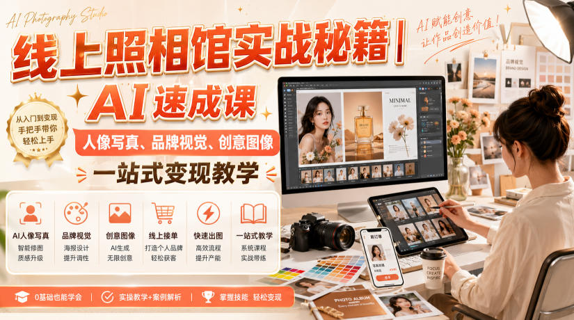 线上照相馆实战秘籍｜AI速成课，人像写真、品牌视觉、创意图像一站式变现教学-hcnxn