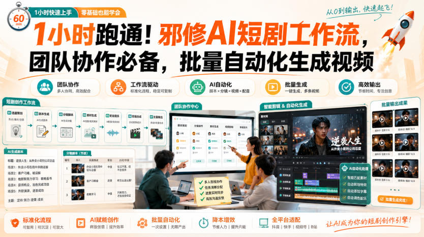1小时跑通！邪修AI短剧工作流，团队协作必备，批量自动化生成视频-hcnxn