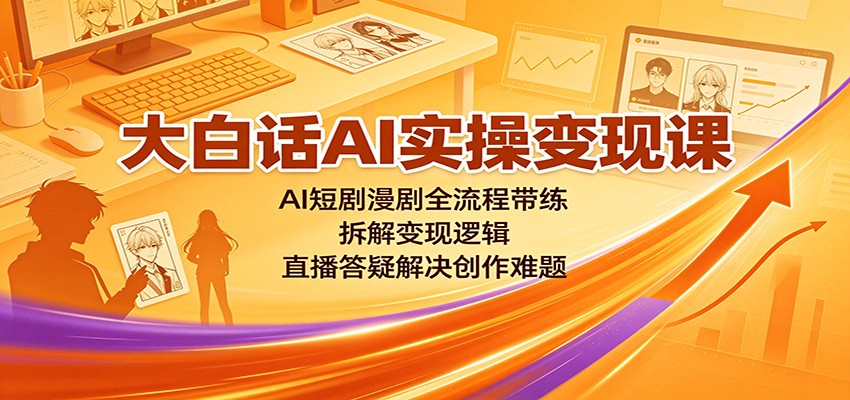 大白话AI实操变现课：AI短剧漫剧全流程带练，拆解变现逻辑，直播答疑解决创作难题-hcnxn