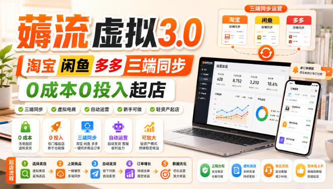 绅白不白·薅流虚拟3.0丨淘宝闲鱼多多三端同步丨0成本0投入起店-hcnxn