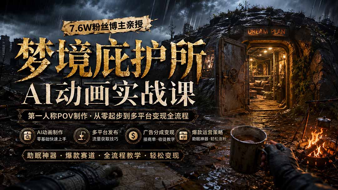 梦境庇护所AI动画实战课：7.6W粉丝博主亲授第一人称POV制作，从零起步到多平台发布变现全流程-hcnxn