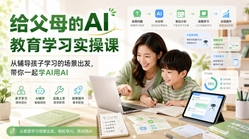 给父母的AI教育学习实操课，从辅导孩子学习的场景出发，带你一起学AI用AI-hcnxn