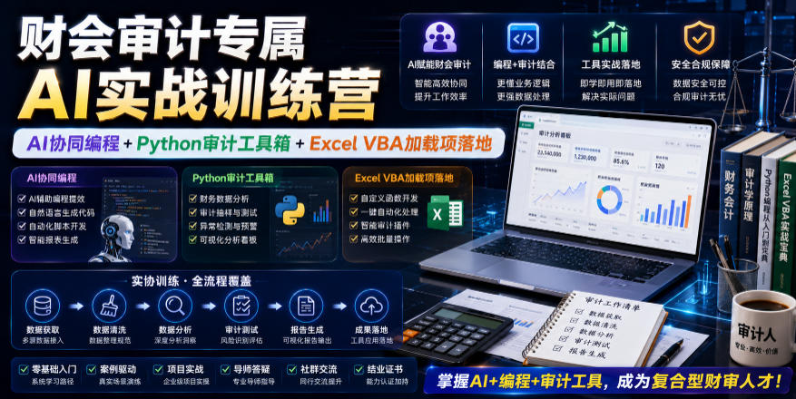 财会审计专属AI实战训练营｜AI协同编程+Python审计工具箱+Excel VBA加载项落地(更新0816)-hcnxn