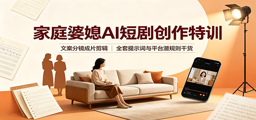 家庭婆媳AI短剧创作特训：文案分镜成片剪辑，全套提示词与平台潜规则干货-hcnxn