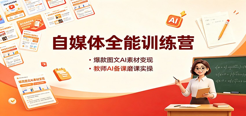 自媒体全能训练营：爆款图文AI素材变现，教师AI备课磨课实操-hcnxn