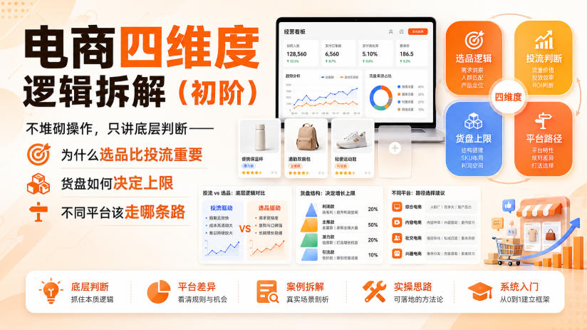 电商四维度逻辑拆解(初阶)不堆砌操作，只讲底层判断——为什么选品比投流重要、货盘如何决定上限、不同平台该走哪条路-hcnxn