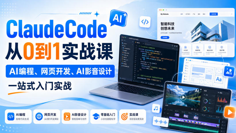 ClaudeCode从0到1实战课，AI编程、网页开发、AI影音设计一站式入门实战-hcnxn