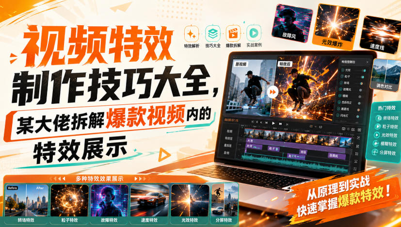 视频特效制作技巧大全，某大佬拆解爆款视频内的特效展示-hcnxn