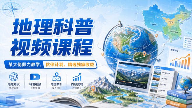 地理科普视频课程，某大佬倾力教学，伙伴计划、精选独家收益-hcnxn