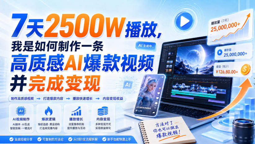 7天2500W播放，我是如何制作一条高质感AI爆款视频并完成变现-hcnxn