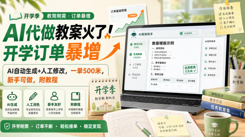 AI代做教案火了！开学订单暴增，AI自动生成+人工修改，一单500米，新手可做，附教程【揭秘】-hcnxn