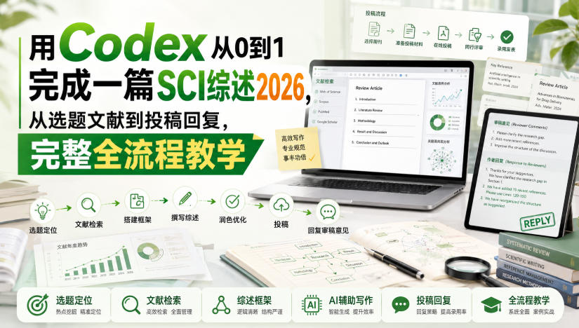 用Codex从0到1完成一篇SCI综述2026，从选题文献到投稿回复，完整全流程教学-hcnxn