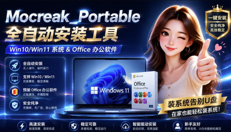 Mocreak全自动安装office和win10、win11系统，告别U盘装系统，使用安全可靠-hcnxn