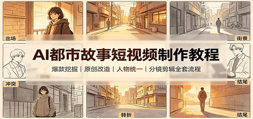 AI都市故事短视频制作教程：爆款挖掘原创改造，人物统一分镜剪辑全套流程-hcnxn